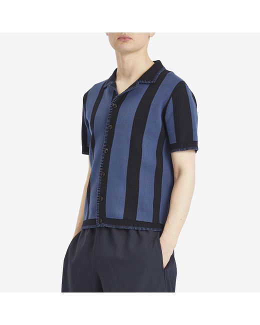 Percival Blue Knitted Stripe Cuban Shirt for men