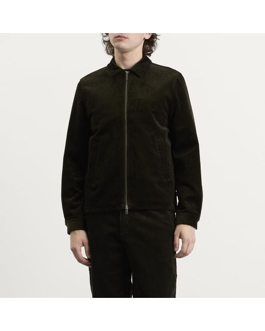 Les Deux Black Corduroy Zipper Coach Jacket for men