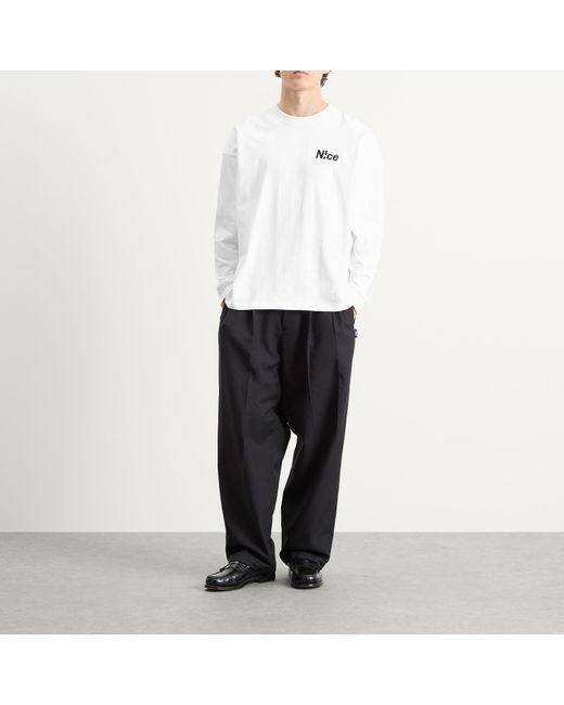 N!CE White Logo Long Sleeve T-Shirt for men
