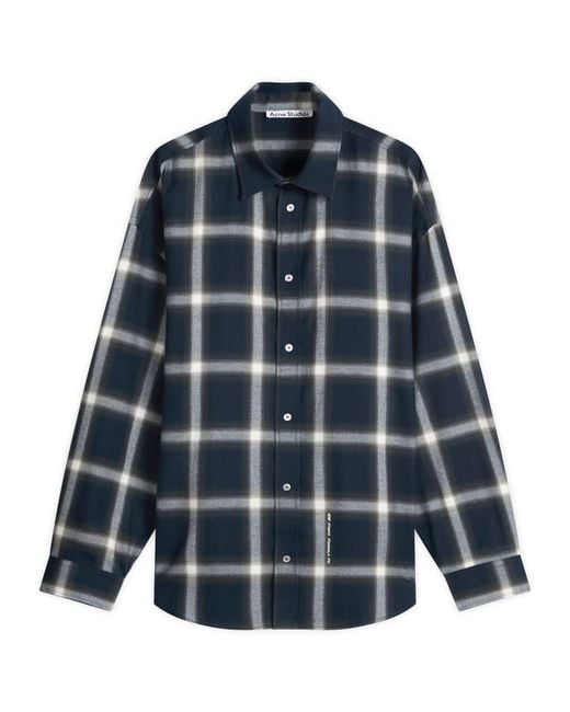 Acne Blue Setar Long Sleeve Flannel Shadow Check Shirt for men