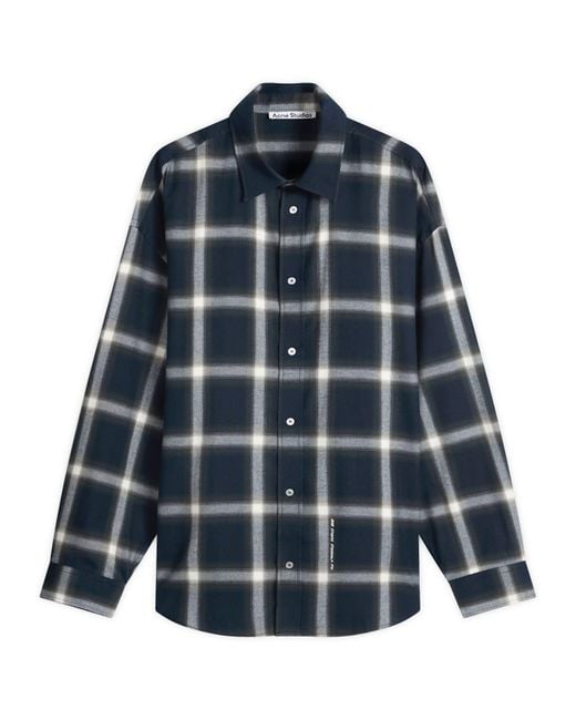 Acne Blue Setar Long Sleeve Flannel Shadow Check Shirt for men
