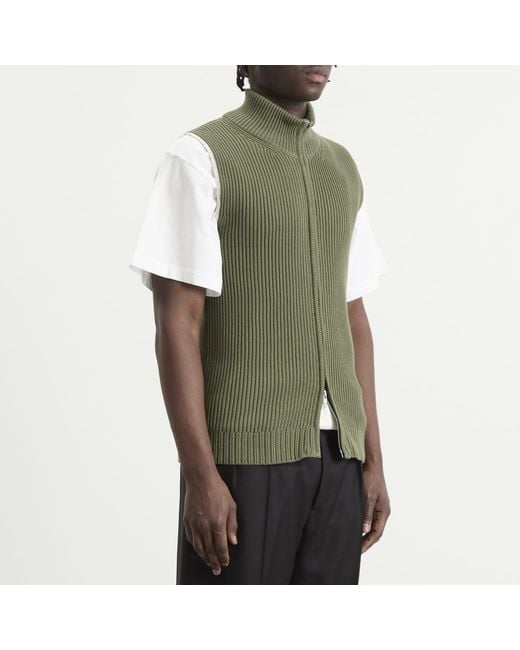 Maison Margiela Green Mm6 Knitted Ribbed Zip Vest for men