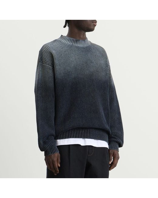 BOUND Blue Spray Wash Cropped Knit Jumper for men