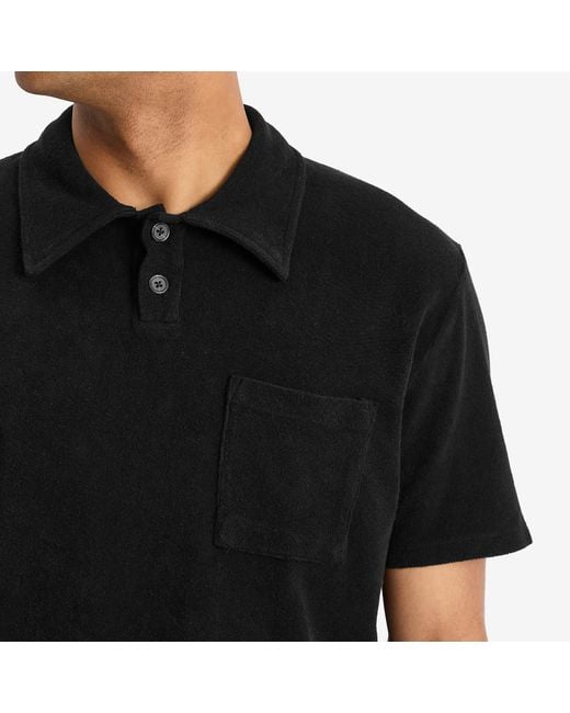 Universal Works Black Newlyn Light Weight Terry Polo for men