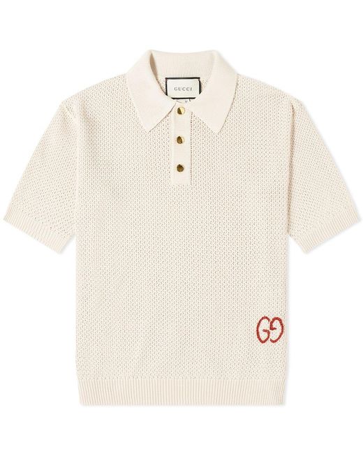 Gucci White GG Knitted Polo for men