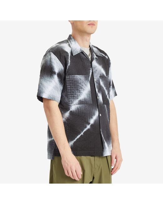 Universal Works Black Tie Dye Seersucker Camp Shirt for men