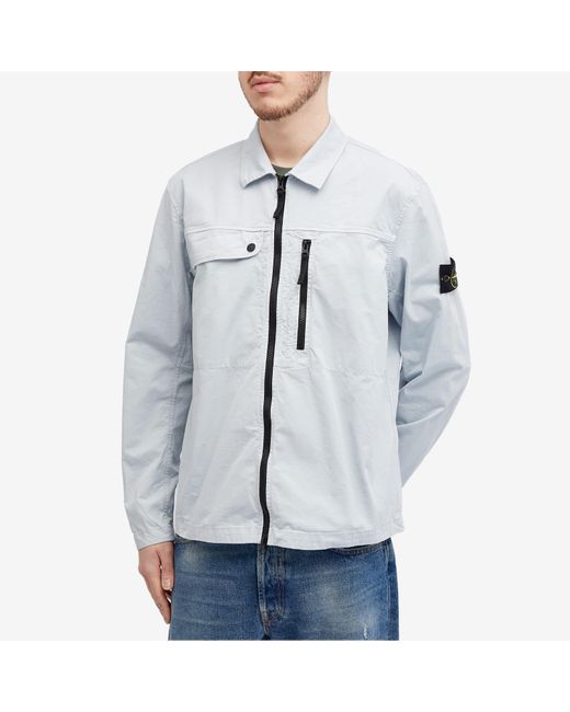 Stone Island Blue Supima Cotton Twill Stretch-Tc Zip Shirt Jacket for men