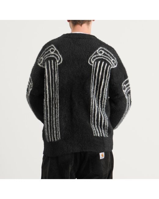 Aries Black Oversized Chenille Column Knit Cardigan for men