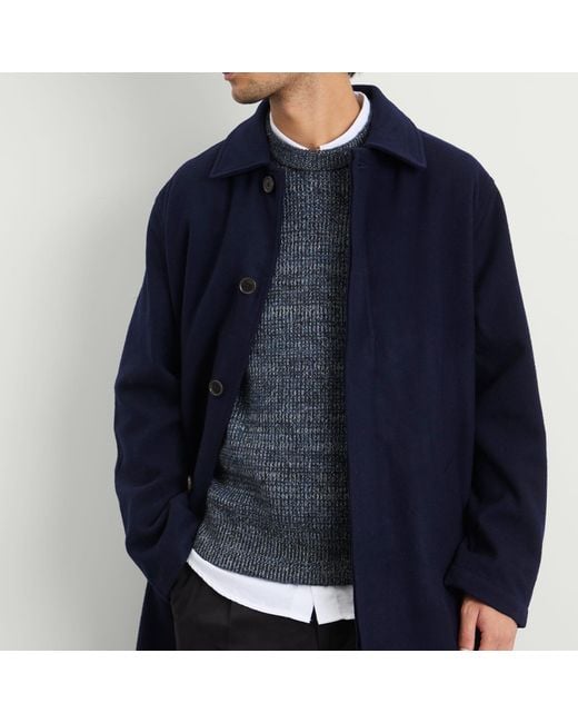 Universal Works Blue Mowbray Wool Mac Coat for men