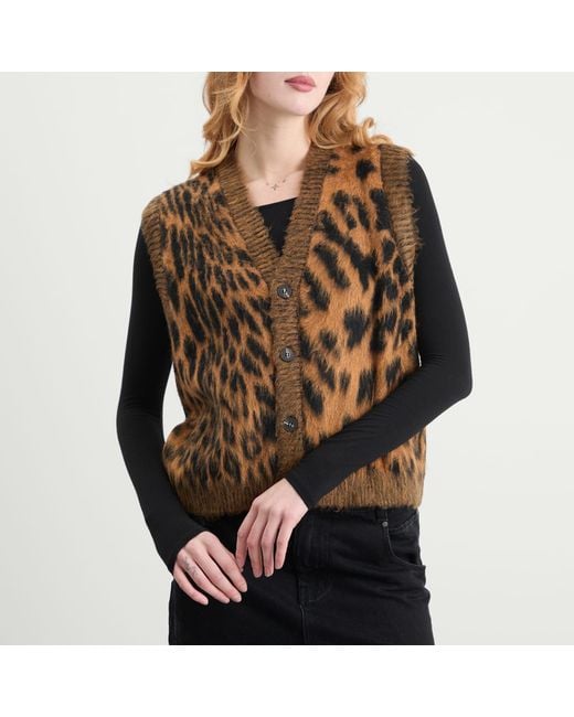 Aries Brown Brushed Leopard Vest