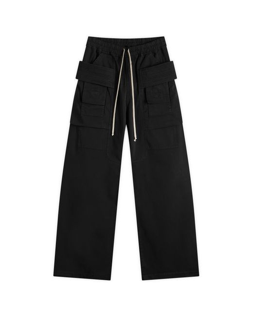 Rick Owens Black Cotton Twill Drawstring Cargo Pants for men