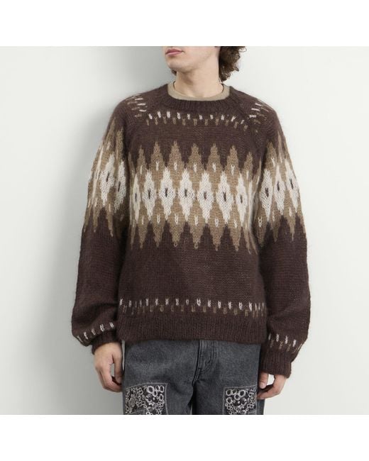 Nomarythm Textile Brown Hand Knit Snowflake Sweater for men