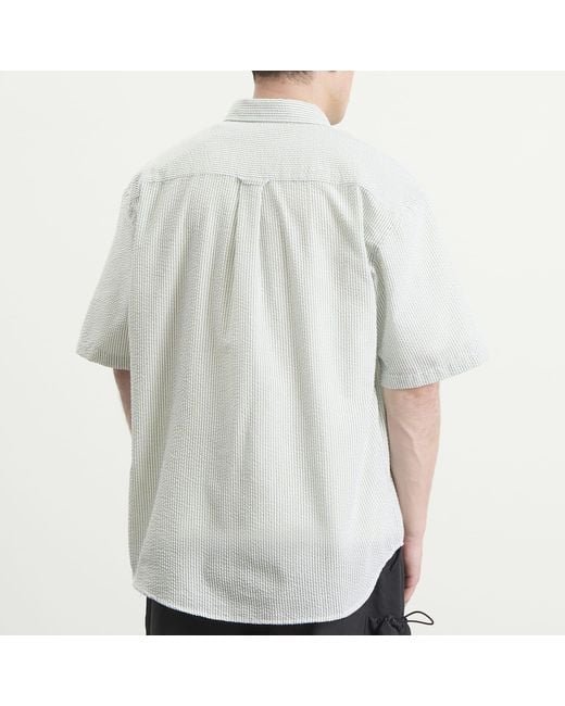 FRIZMWORKS Green Og Stripe Seersucker Short Sleeve Shirt for men