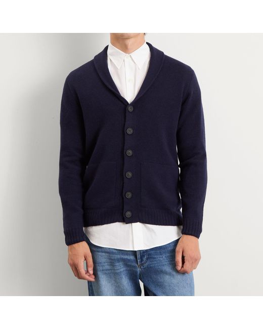 John Smedley Blue Rockford Cashmere Shawl Collar Cardigan for men