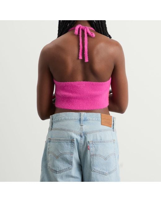 Adidas Pink Fluffy Knitted Halter Top
