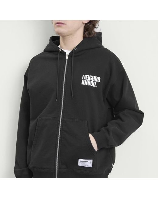 Neighborhood Black Classic Logo Zip Hoodie for men