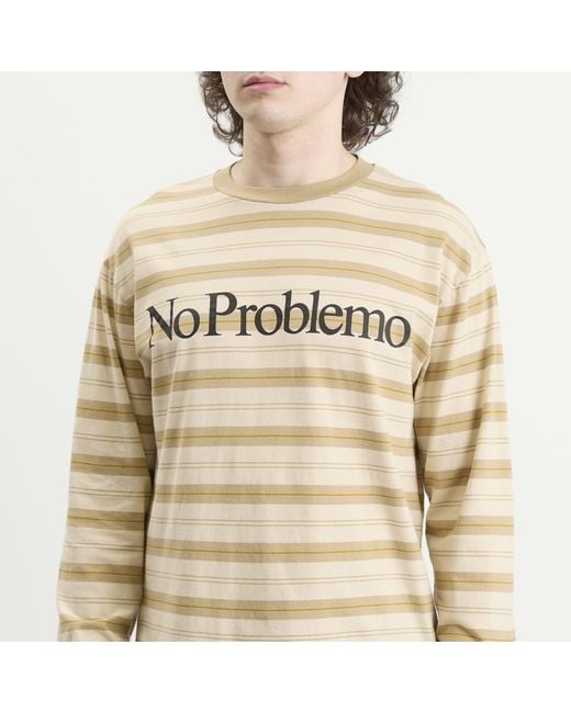No Problemo Natural Striped Ls Tee for men
