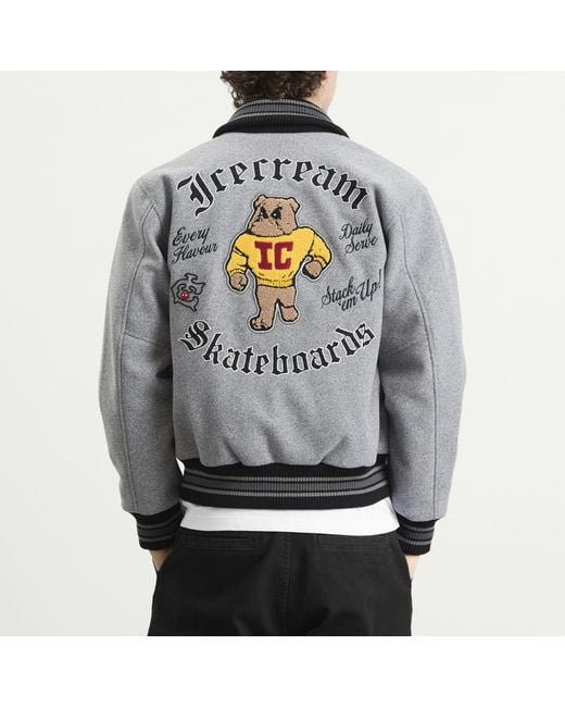 ICECREAM Gray Mascot Varsity Jacket for men