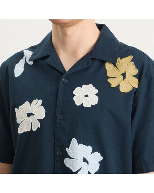 Wax London Blue Didcot Flower Applique Vacation Shirt for men