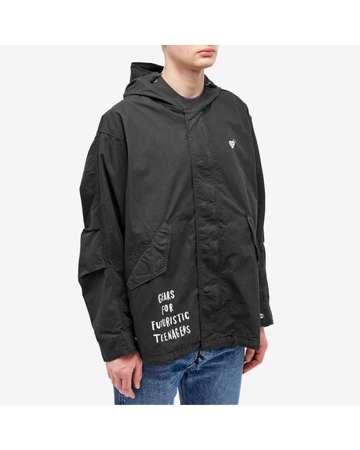 Human Made Black Hooded Fishtail Parka Jacket for men