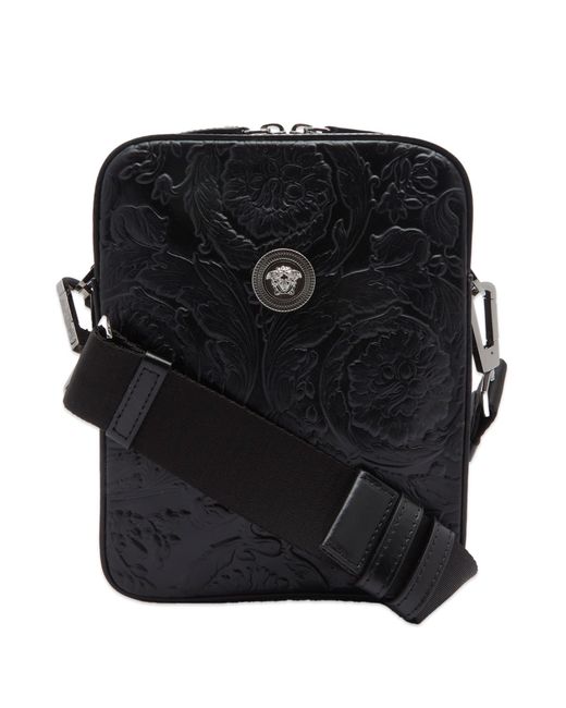 Versace Black Embossed Barocco Leather Crossbody Bag for men