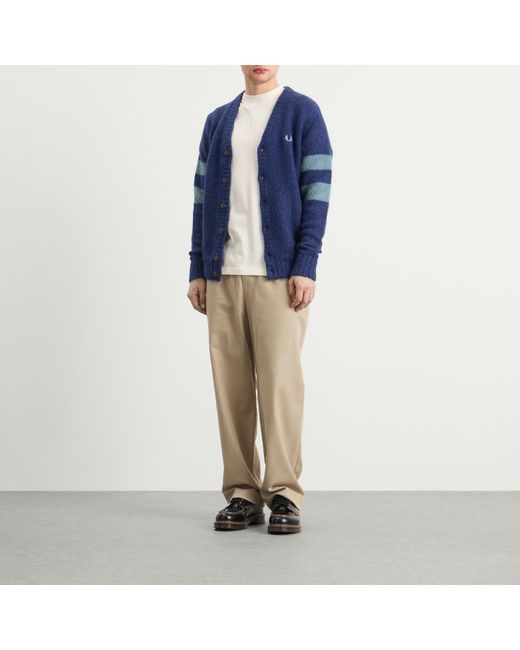 Fred Perry Blue Chunky Tipped Sleeve Alpaca Cardigan for men