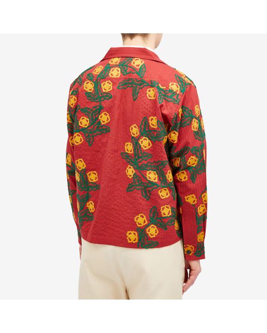 Bode Red Marigold Wreath Shirt Jacket for men