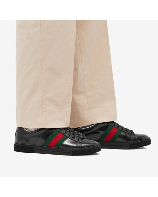 Gucci Black Ace Crystal Monogram Sneakers for men