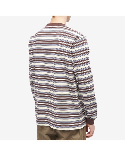 Beams Plus Brown Long Sleeve Multi Stripe Pocket T-Shirt for men