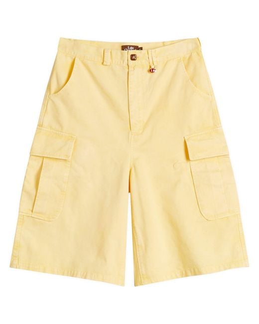 Late Checkout Yellow Faded Cargo Shorts for men