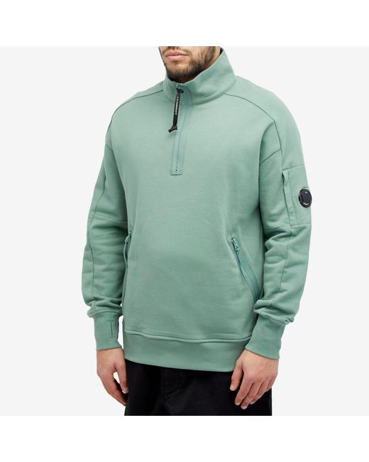 C P Company Green Diagonal Raised Fleece Zipped Sweatshirt for men