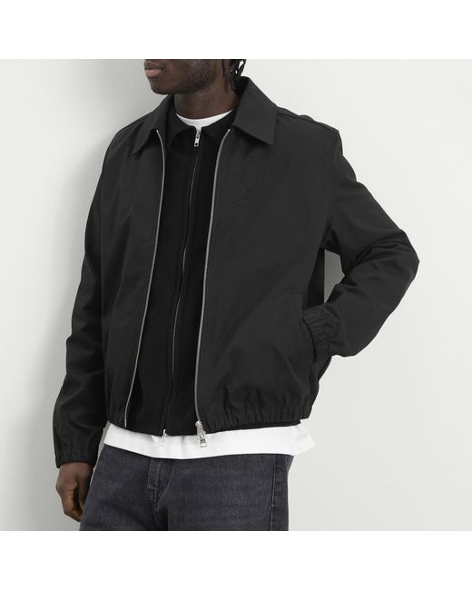 AMI Black Zipped Jacket With Embossed Ami De Coeur for men