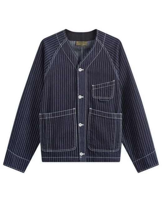 Uniform Bridge Blue Stripe Denim Pocket Cardigan Jacket for men