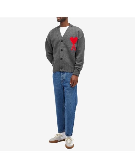 AMI Gray Ami Large A Heart Cardigan for men