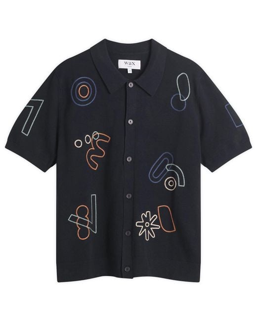 Wax London Black Tellaro Shapes Embroidery Knit Shirt for men