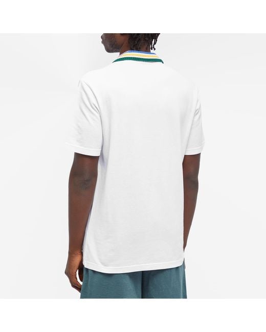 Casablancabrand White Striped-collar Regular-fit Organic-cotton Piqué Polo Shirt for men