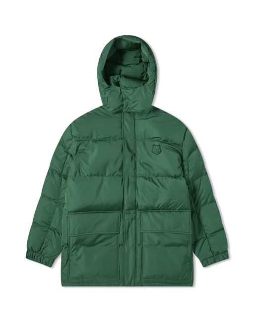 Maison Kitsuné Tonal Fox Head Patch Hooded Puffer Jacket in Green for ...