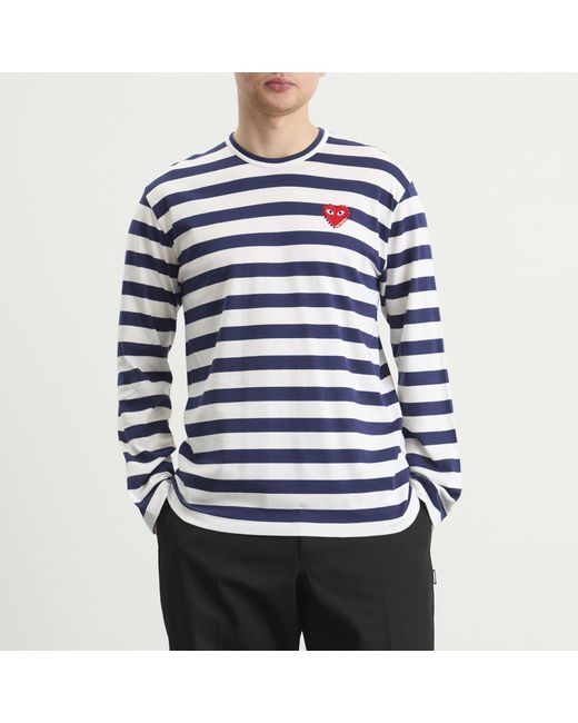 COMME DES GARÇONS PLAY Blue Studded Heart Long Sleeve T-Shirt for men