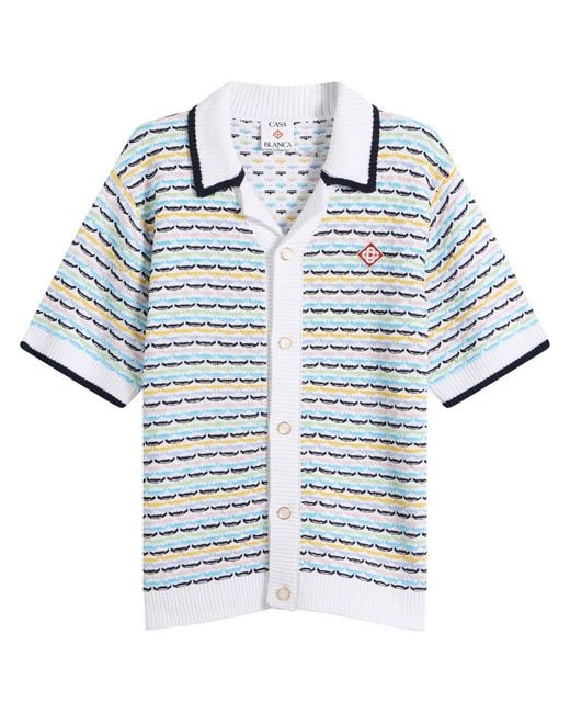 Casablanca Blue Tuck Stitch Short Sleeve Shirt for men