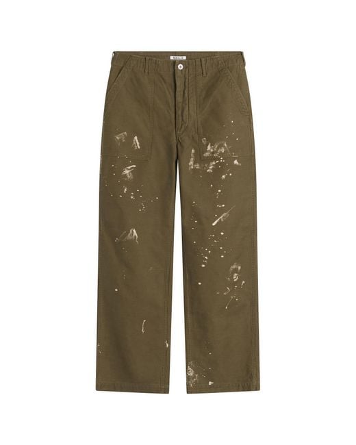 Auralee Green Washed Baggy Satin Bleached Baker Pants for men