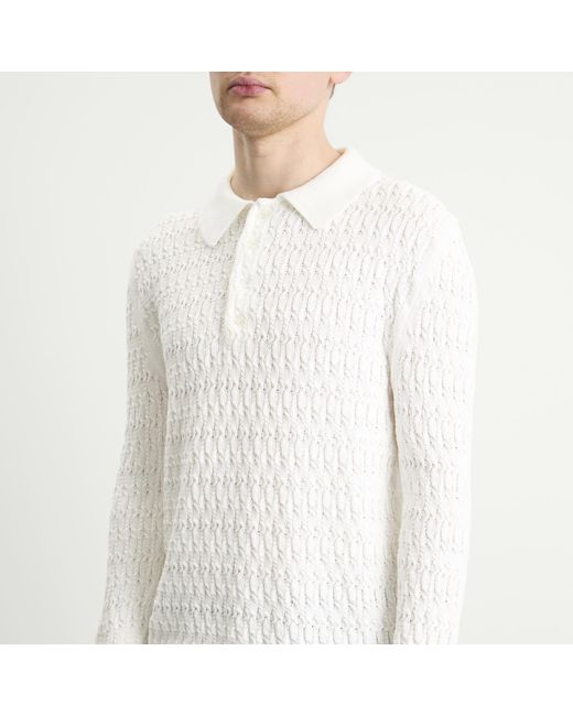 Carter Young White Cable Polo Sweater for men