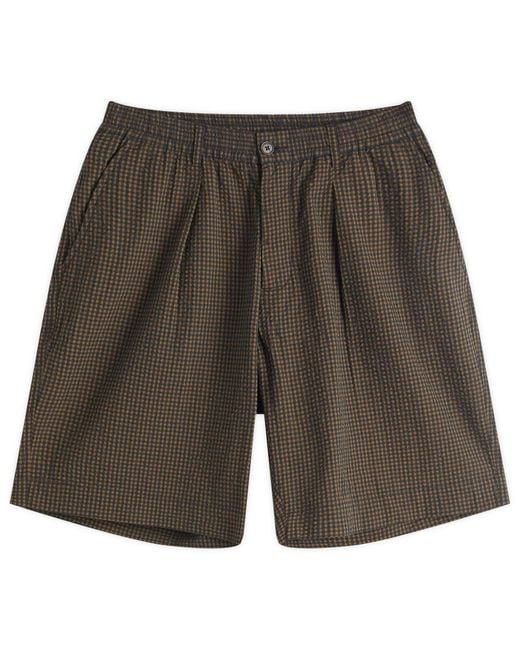 Universal Works Gray Japanese Seersucker Pleated Track Shorts for men