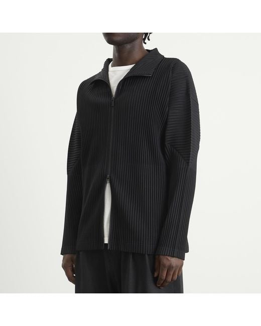 Homme Plissé Issey Miyake Black Pleat Zip Up Cardigan for men