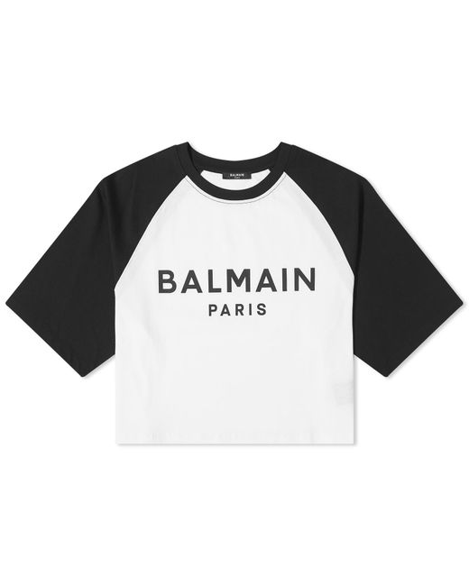 Balmain Black Printed Raglan Cropped T-Shirt