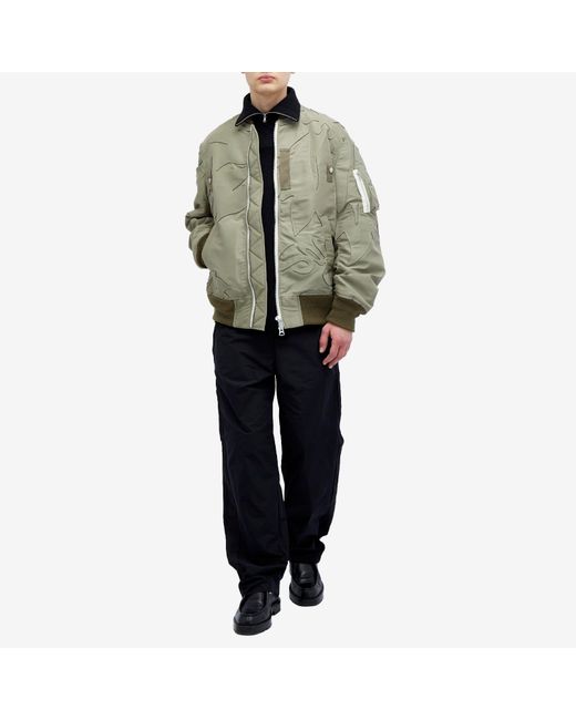 Sacai Green Nylon Twill Embroidered Patch Bomber Jacket for men