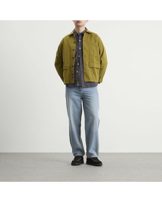 Drake's Green Textured Twill 3-Pocket Overshirt for men