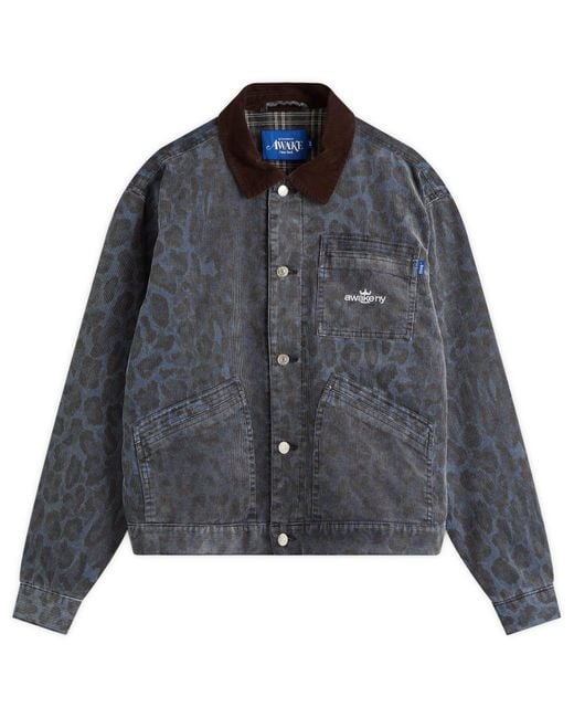 AWAKE NY Gray Leopard Corduroy Work Jacket for men