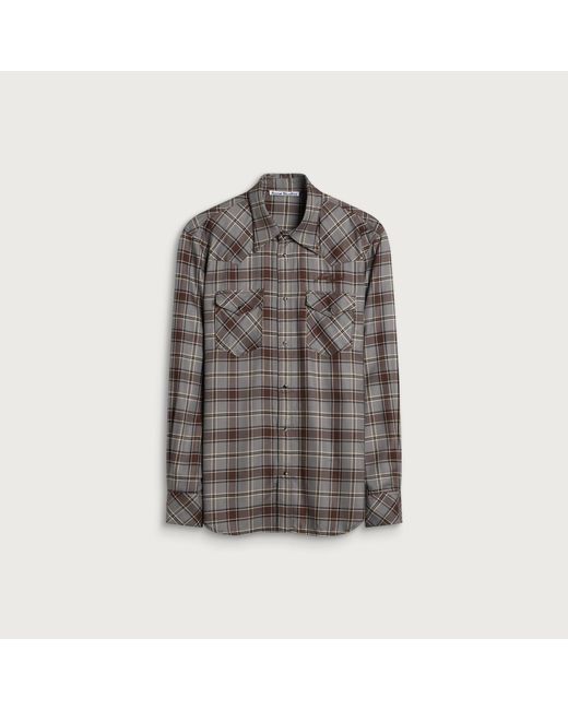 Acne Gray Surrow Check Flannel Long Sleeve Shirt for men