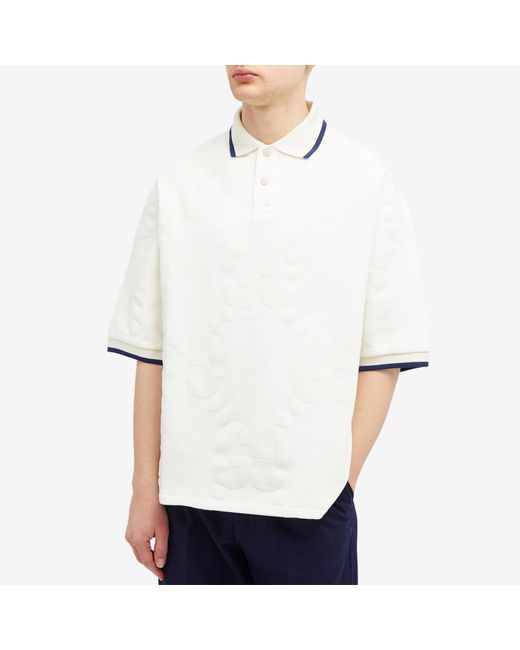 Gucci White Jumbo Gg Jacquard Polo Shirts for men