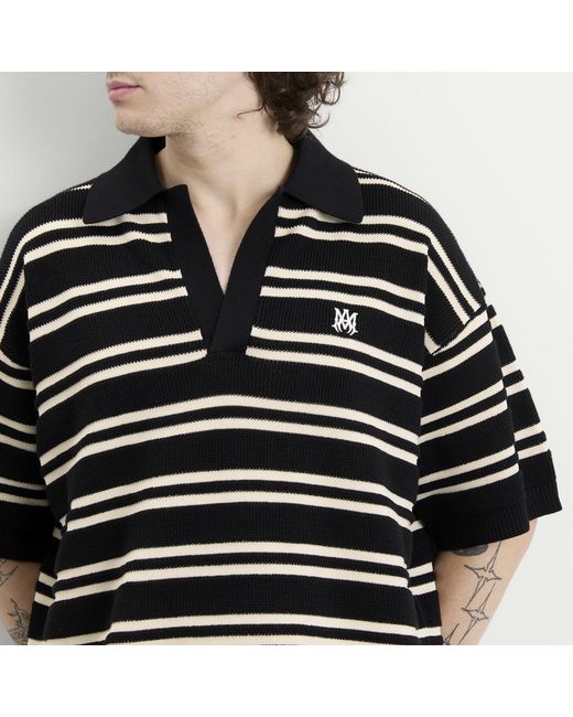 Amiri Black Ma Stripe Knit Polo for men